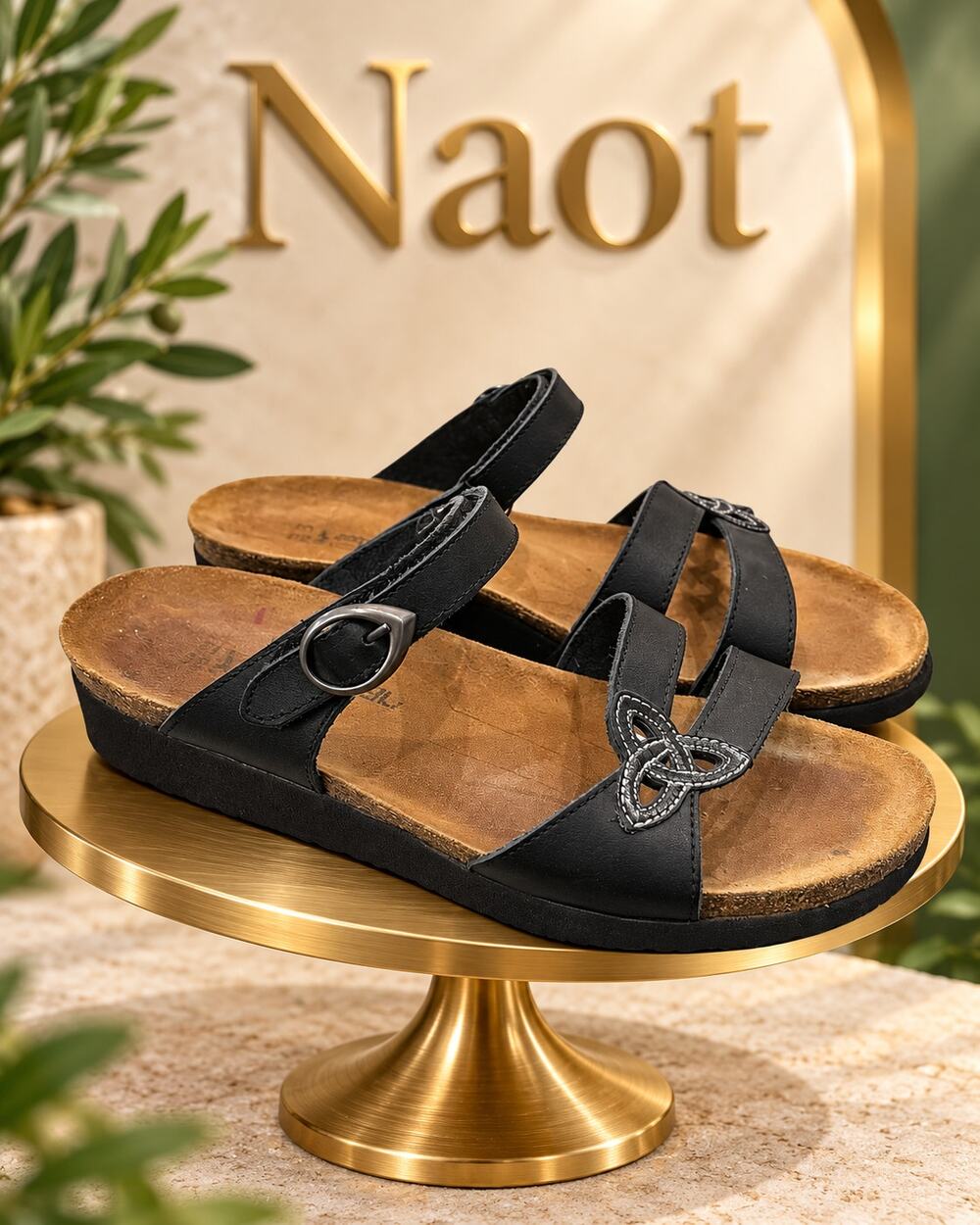 Naot Black Leather Celtic Knot Wedge Sandals EU 36 US 5